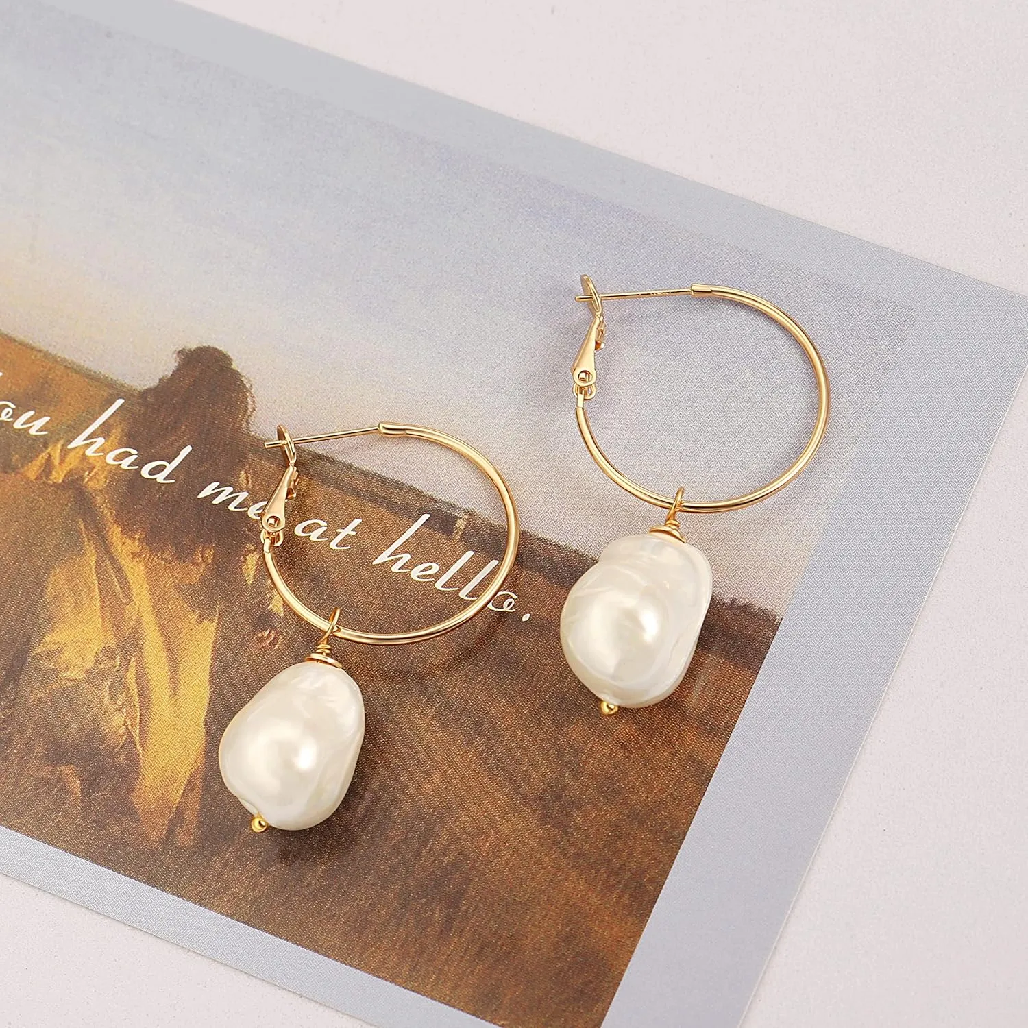 Gold Huggie Hoop Earrings with Charms Fashion Pearl Drop Dangle Earrings for Women Handmade Karma Circle Jewelry for Ladies Lightweight Pearl Earrings on Christmas