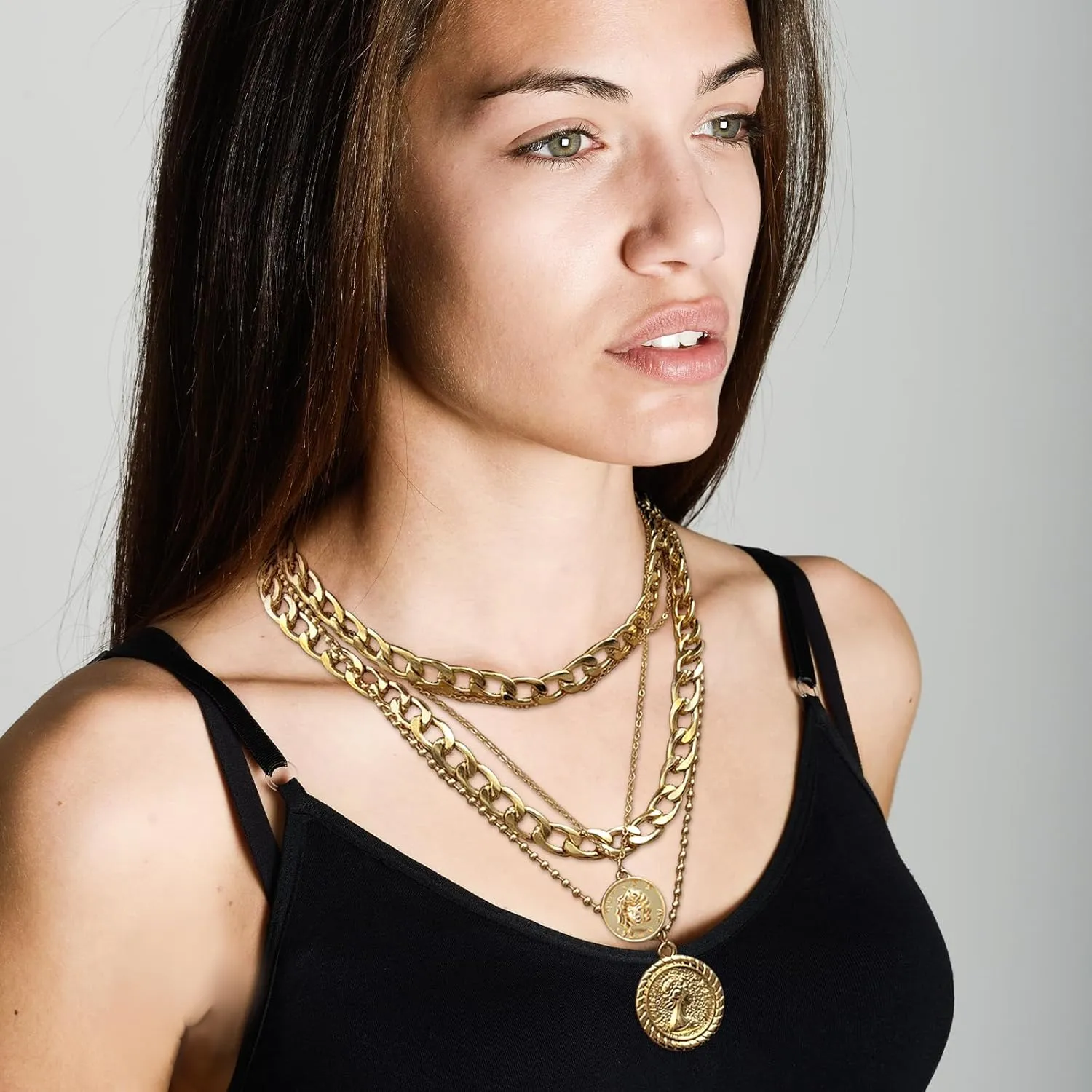 Gold Layered Necklaces for Women Pirate Accessories Necklace Gold Coin Pendant Charm Necklace Stacked Chunky Gold Necklace Women Dainty Choker Necklaces Set Jewelry