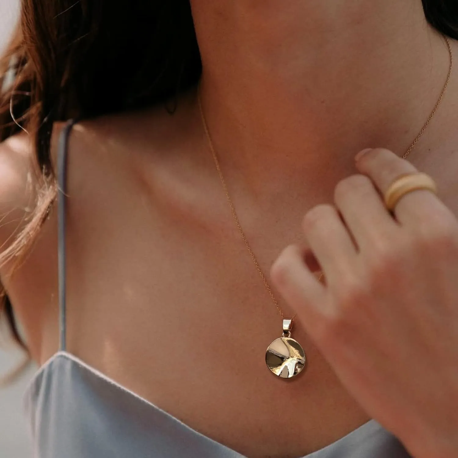 Gold Necklace for Women 14k Gold Plated Simple Gold Necklace Dainty Gold Chain Choker Tiny Disc Coin Heart Pendant Necklaces for Women Christmas Gift