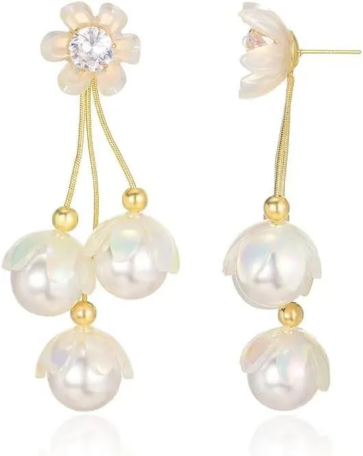 Gold Pearl Stud Earrings for Women Cute Small Smiley Face/Flower/Baroque Pearl Earring Dainty Fashion Jewelry Gift