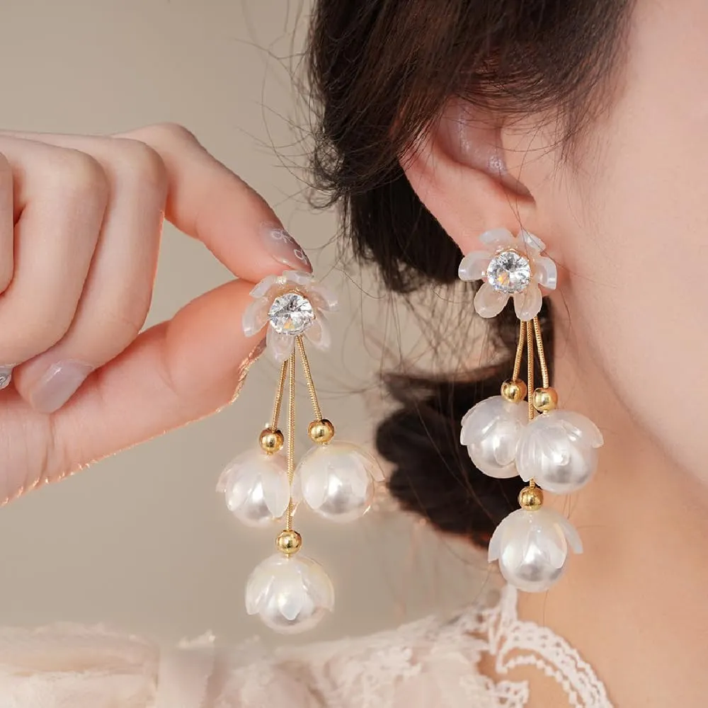 Gold Pearl Stud Earrings for Women Cute Small Smiley Face/Flower/Baroque Pearl Earring Dainty Fashion Jewelry Gift