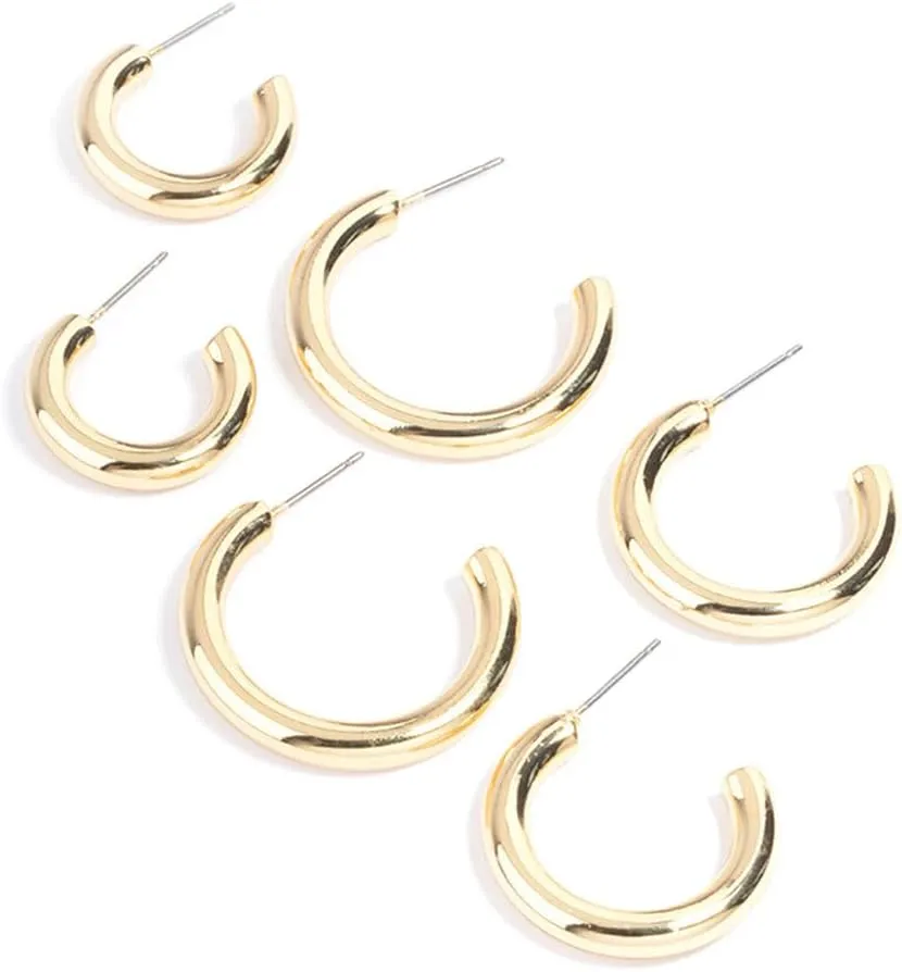 Gold Plated Chunky Hoop Earrings Pack I Set of Stylish and Chic Earrings I Hypoallergenic I Durable and Comfortable I Perfect for Daily Wear