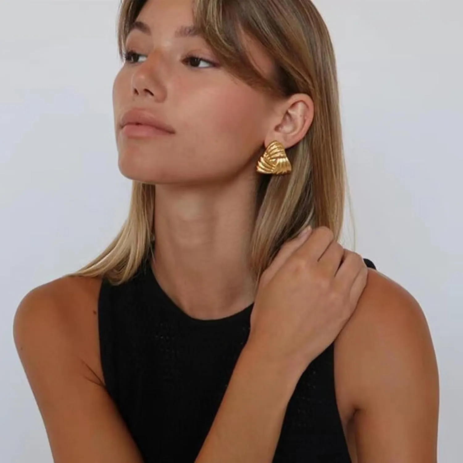 Gold Triangle Stud Earrings 14K Gold Stud Earrings for Women Minimalist Circle Rectangular Geometric Earrings for Christmas Stocking Stuffers Gifts