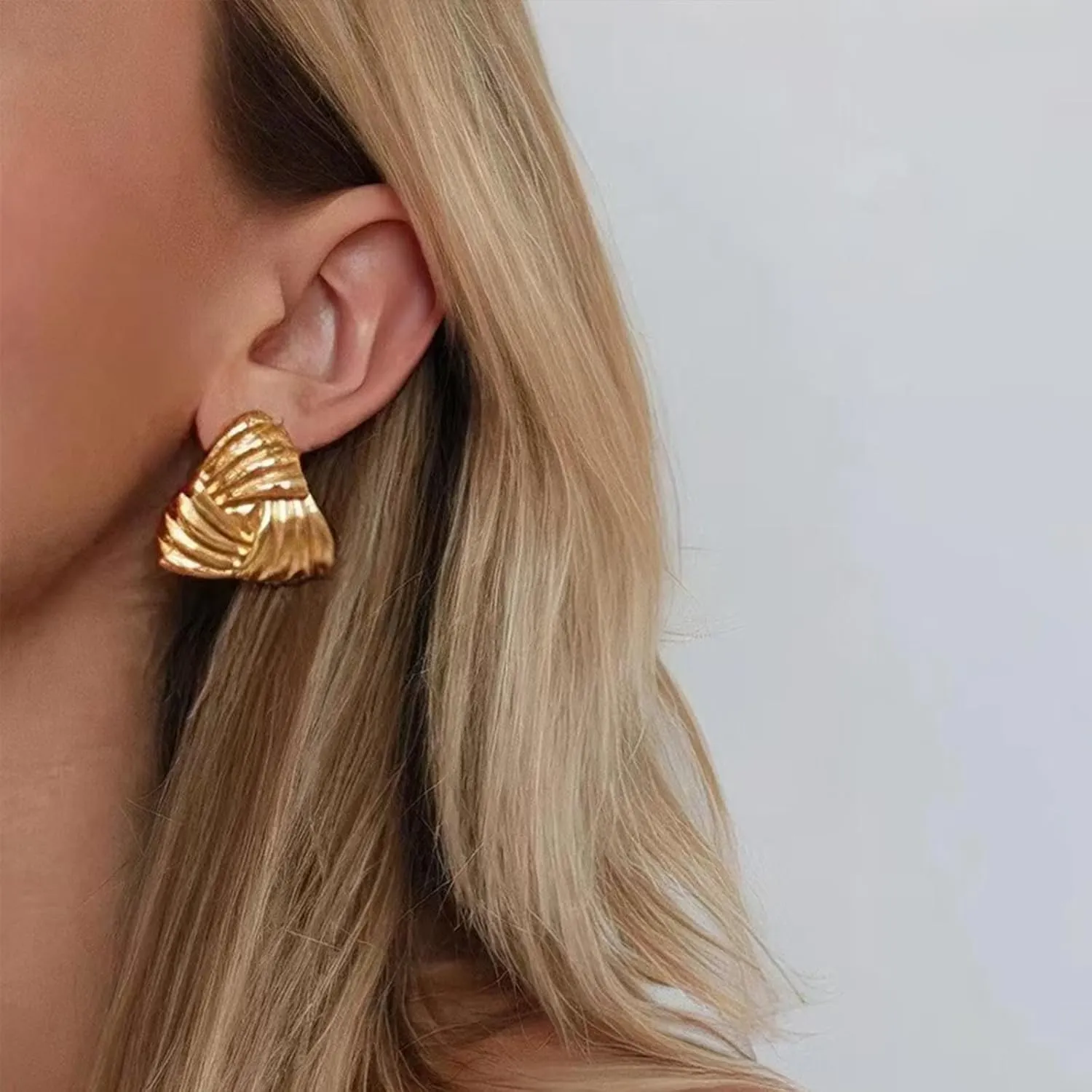 Gold Triangle Stud Earrings 14K Gold Stud Earrings for Women Minimalist Circle Rectangular Geometric Earrings for Christmas Stocking Stuffers Gifts