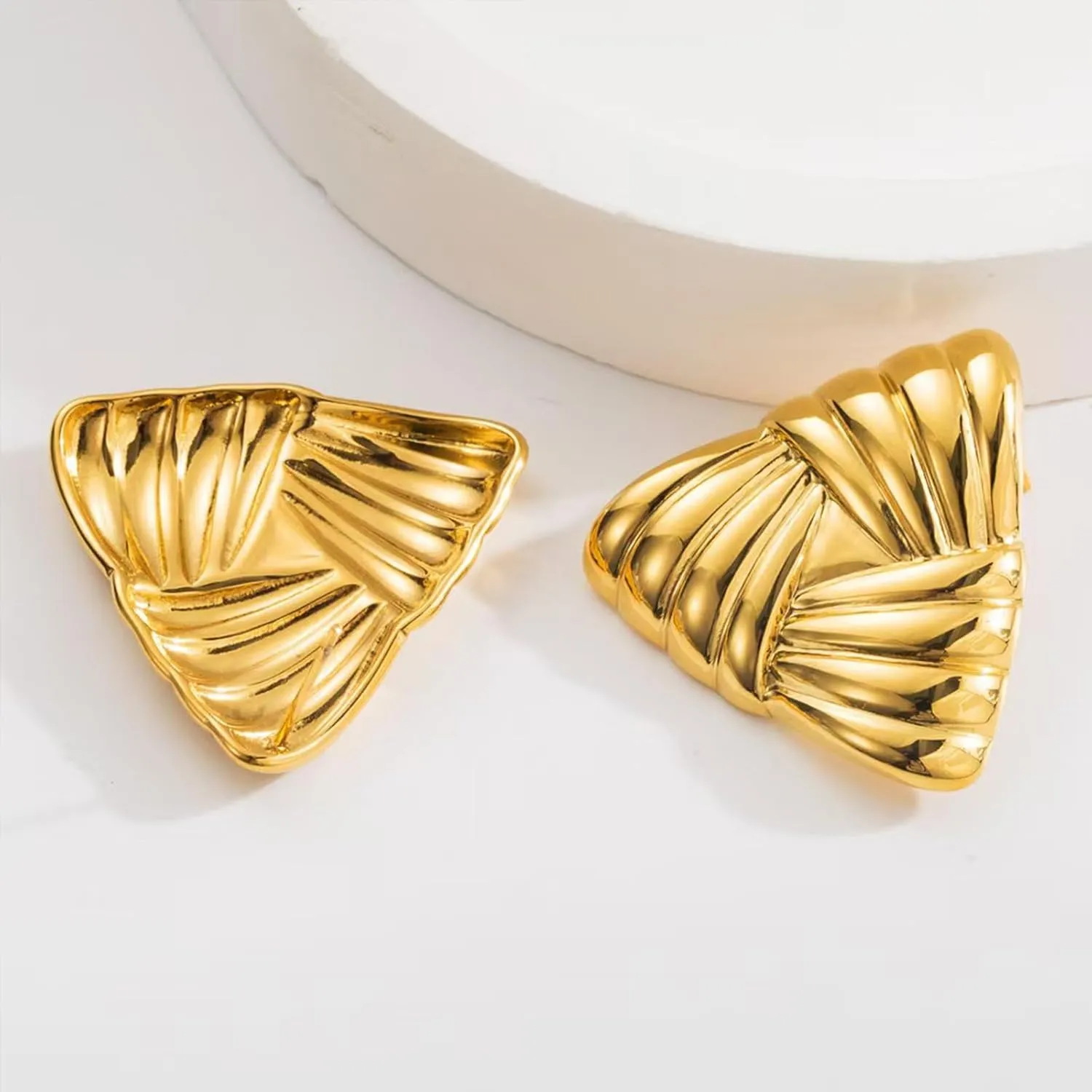 Gold Triangle Stud Earrings 14K Gold Stud Earrings for Women Minimalist Circle Rectangular Geometric Earrings for Christmas Stocking Stuffers Gifts