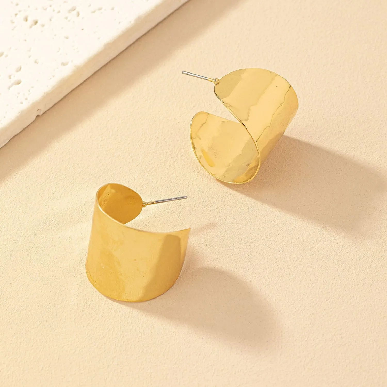 Gold Wide C Shape Open Hoop Earrings for Women Minimalist Statement Small Hoop Earrings Jewelry