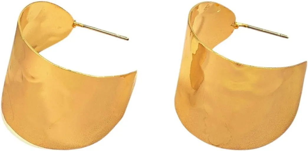 Gold Wide C Shape Open Hoop Earrings for Women Minimalist Statement Small Hoop Earrings Jewelry