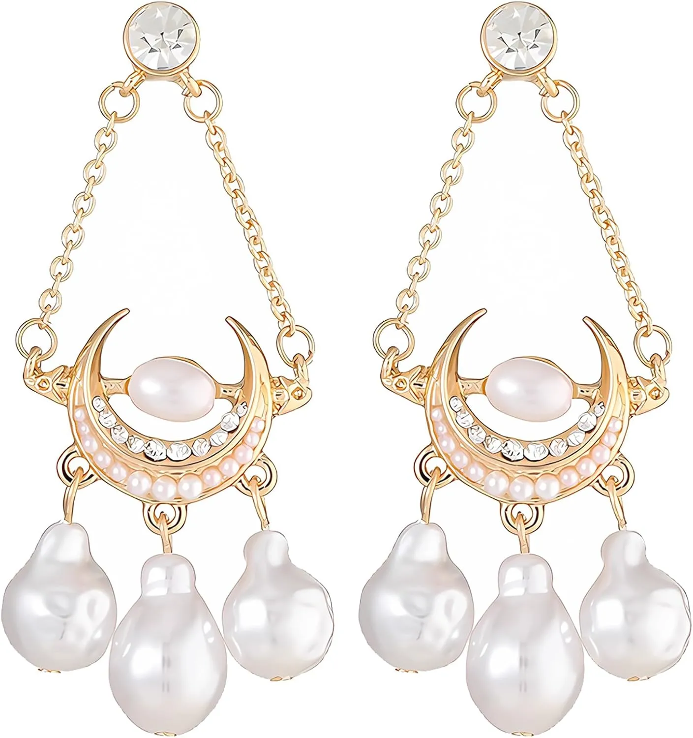 Golden Moon Baroque Pearls Dangle Earrings Christmas Jewelry Gifts for Women, Gold