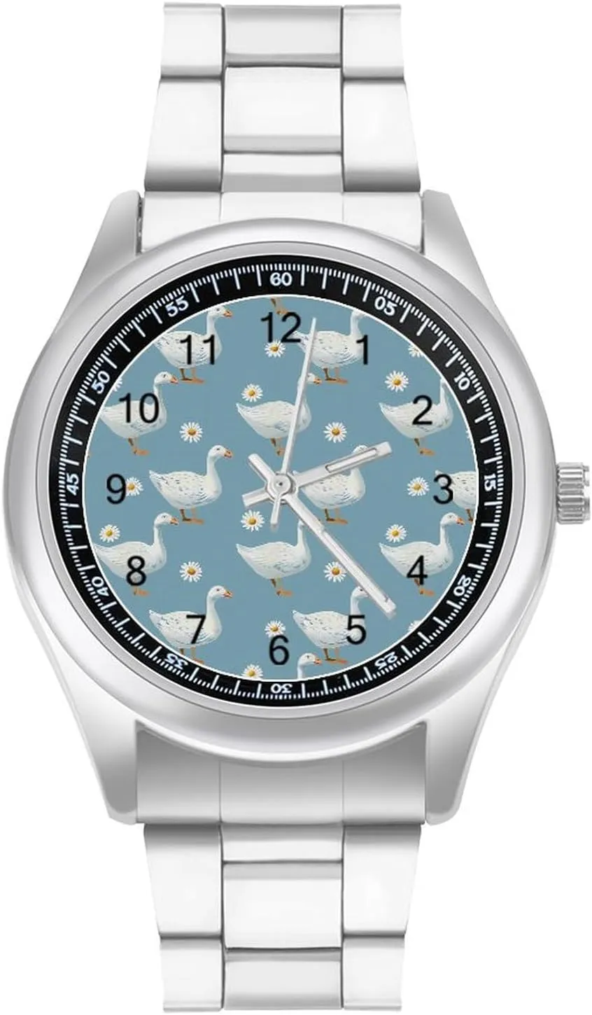 Goose Print Watches Stainless Steel Band Wristwatch Business Dress Watch for Work Home
