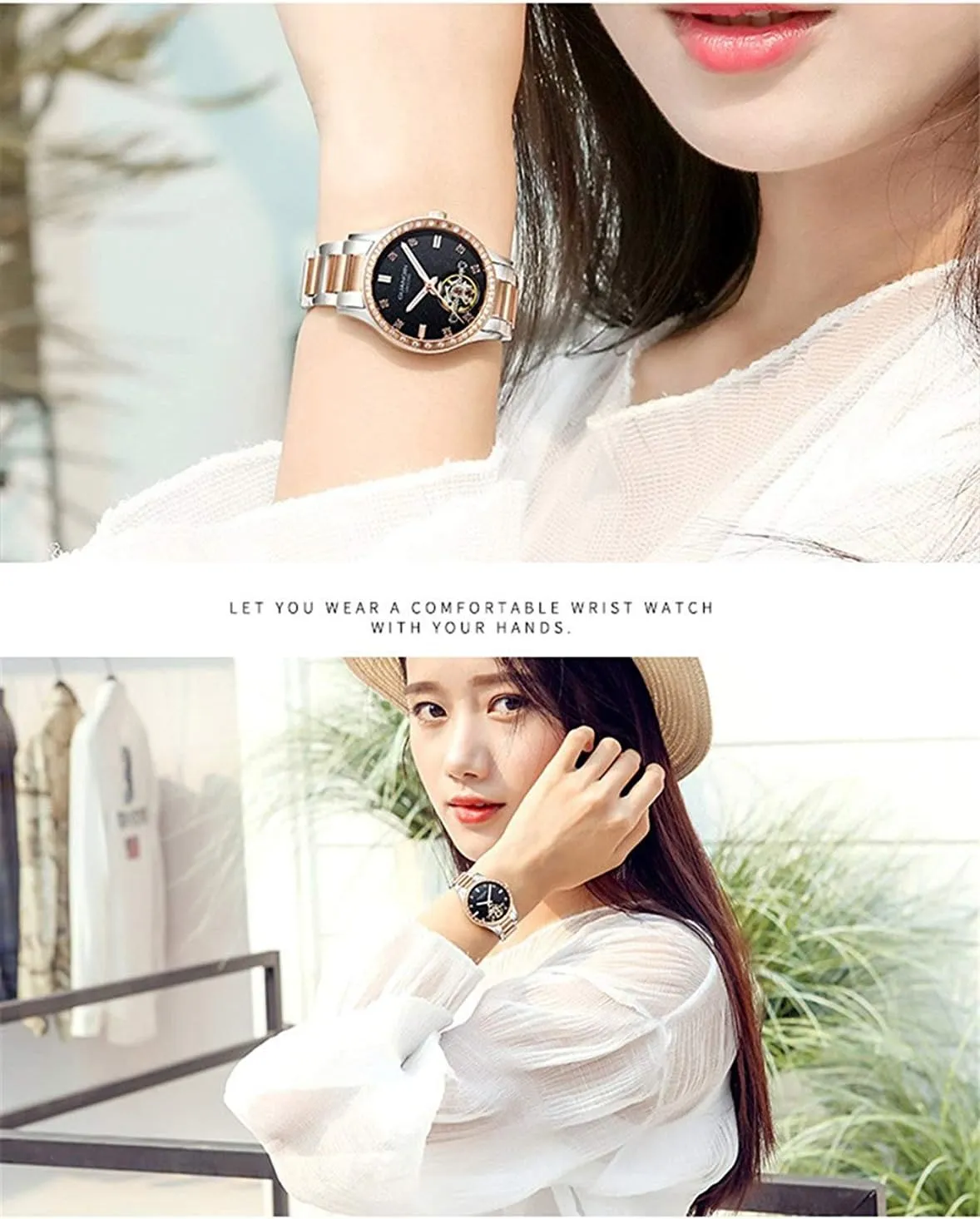 Gosasa Skeleton Automatic Women Watches Luxury Diamond Watch Face Tourbillon Waterproof Lady Dress Wrist Watch