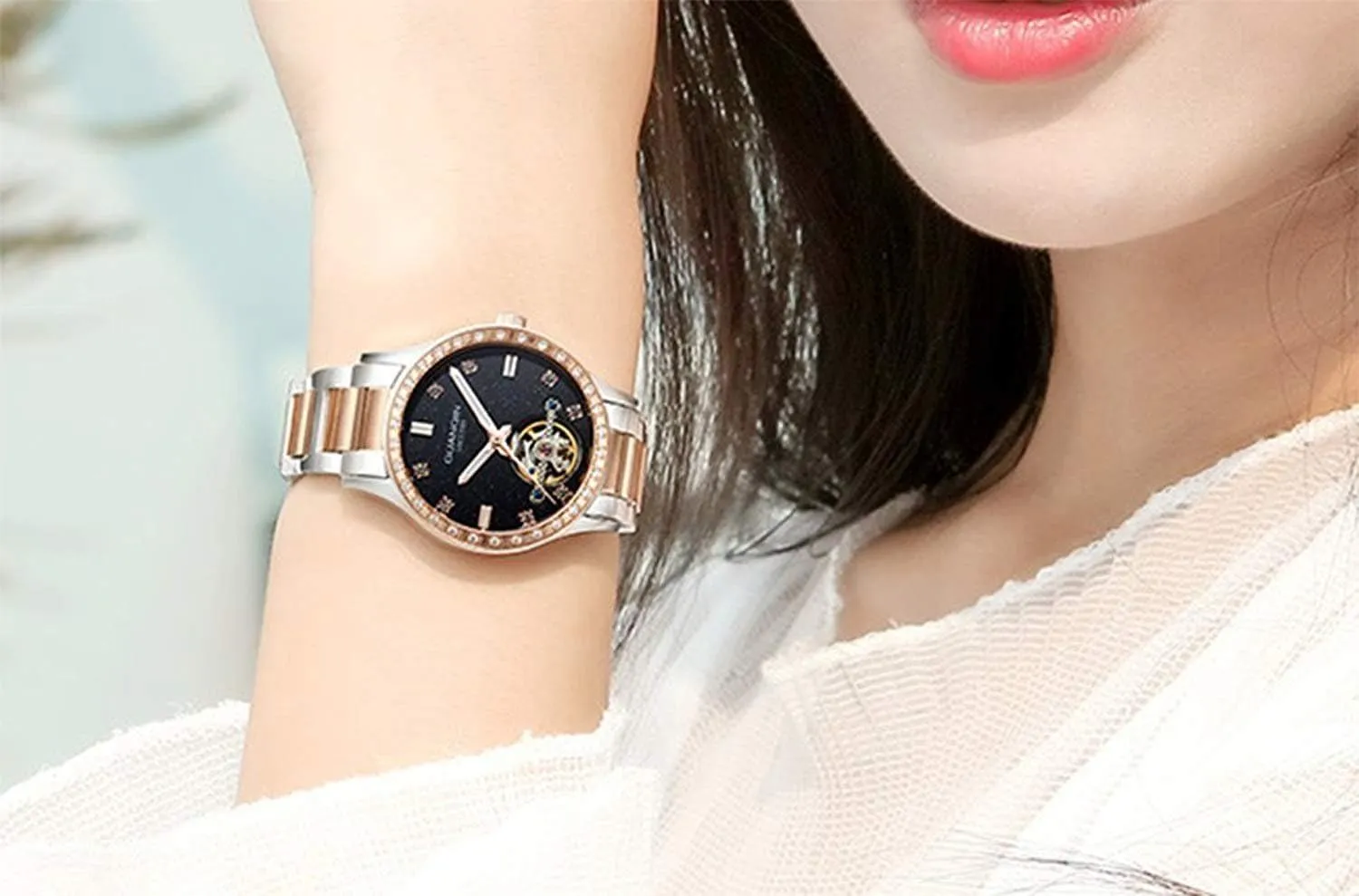 Gosasa Skeleton Automatic Women Watches Luxury Diamond Watch Face Tourbillon Waterproof Lady Dress Wrist Watch