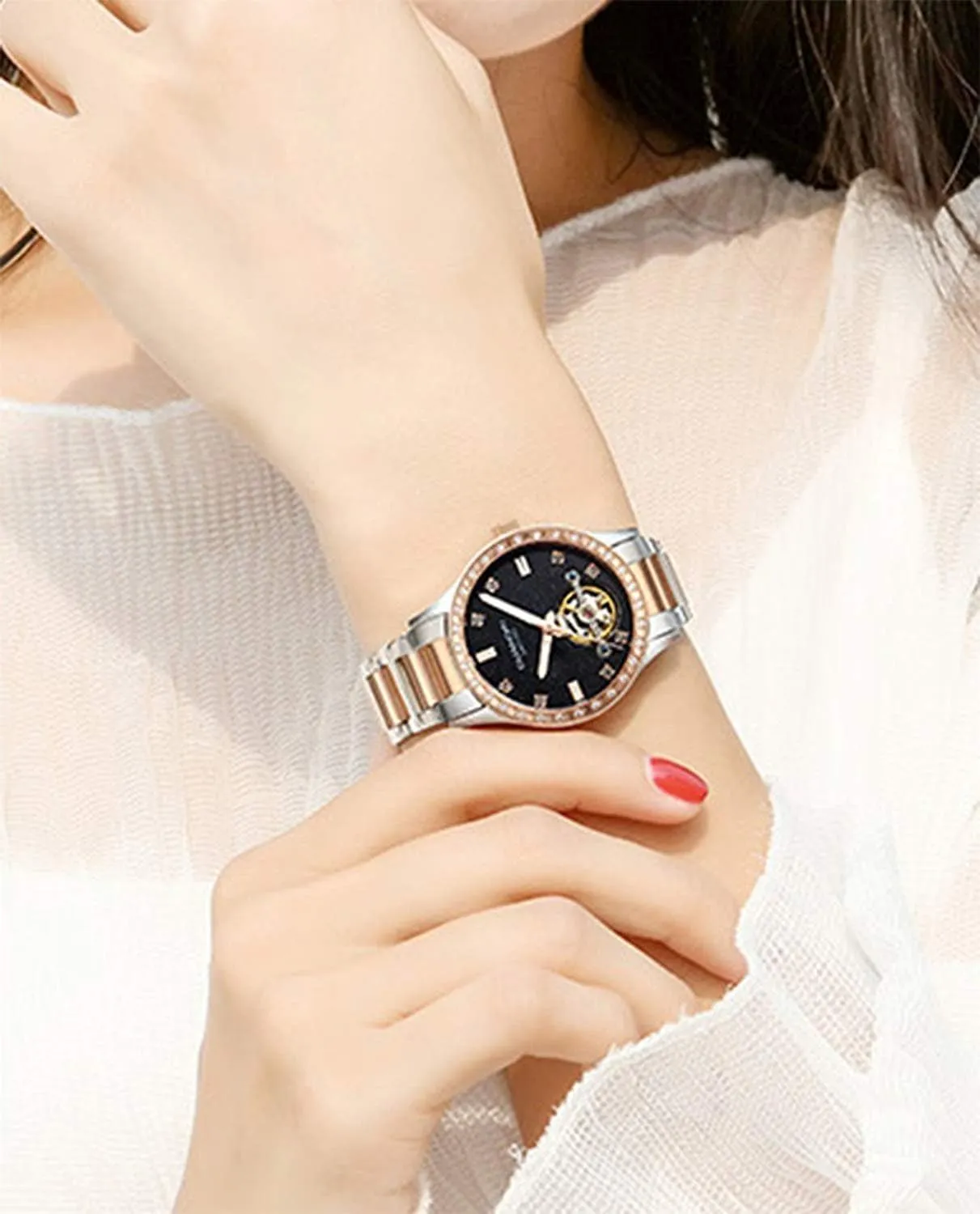 Gosasa Skeleton Automatic Women Watches Luxury Diamond Watch Face Tourbillon Waterproof Lady Dress Wrist Watch