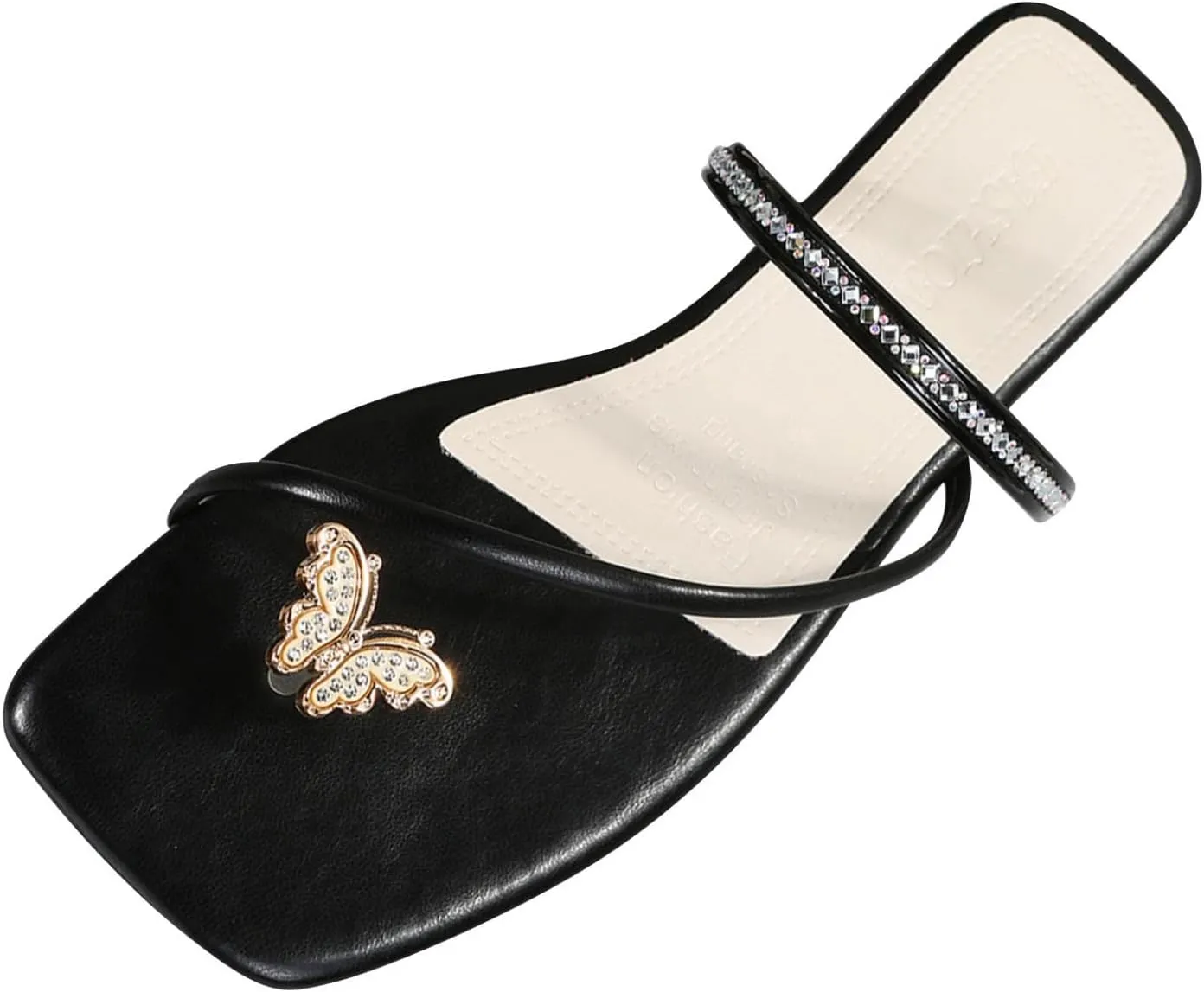 Hbeylia Women Wedding Flat Sandals,Ladies Fashion Summer Bohemian Jewelry Rhinestones Pearl Toe Ring Slip On Slippers Dressy Summer Beach Casual Thong Slides