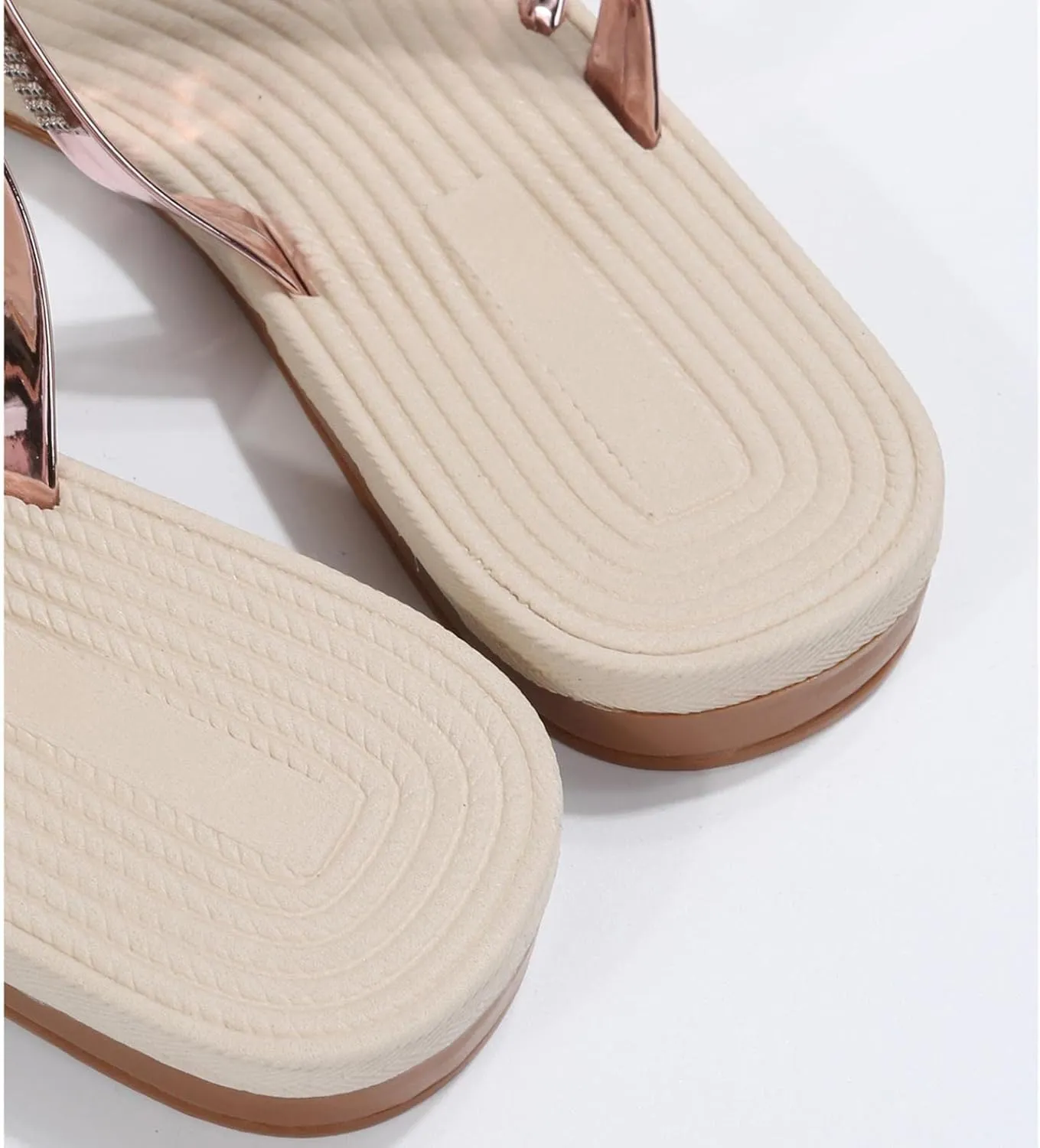 Hbeylia Women Wedding Flat Sandals,Ladies Fashion Summer Bohemian Jewelry Rhinestones Pearl Toe Ring Slip On Slippers Dressy Summer Beach Casual Thong Slides
