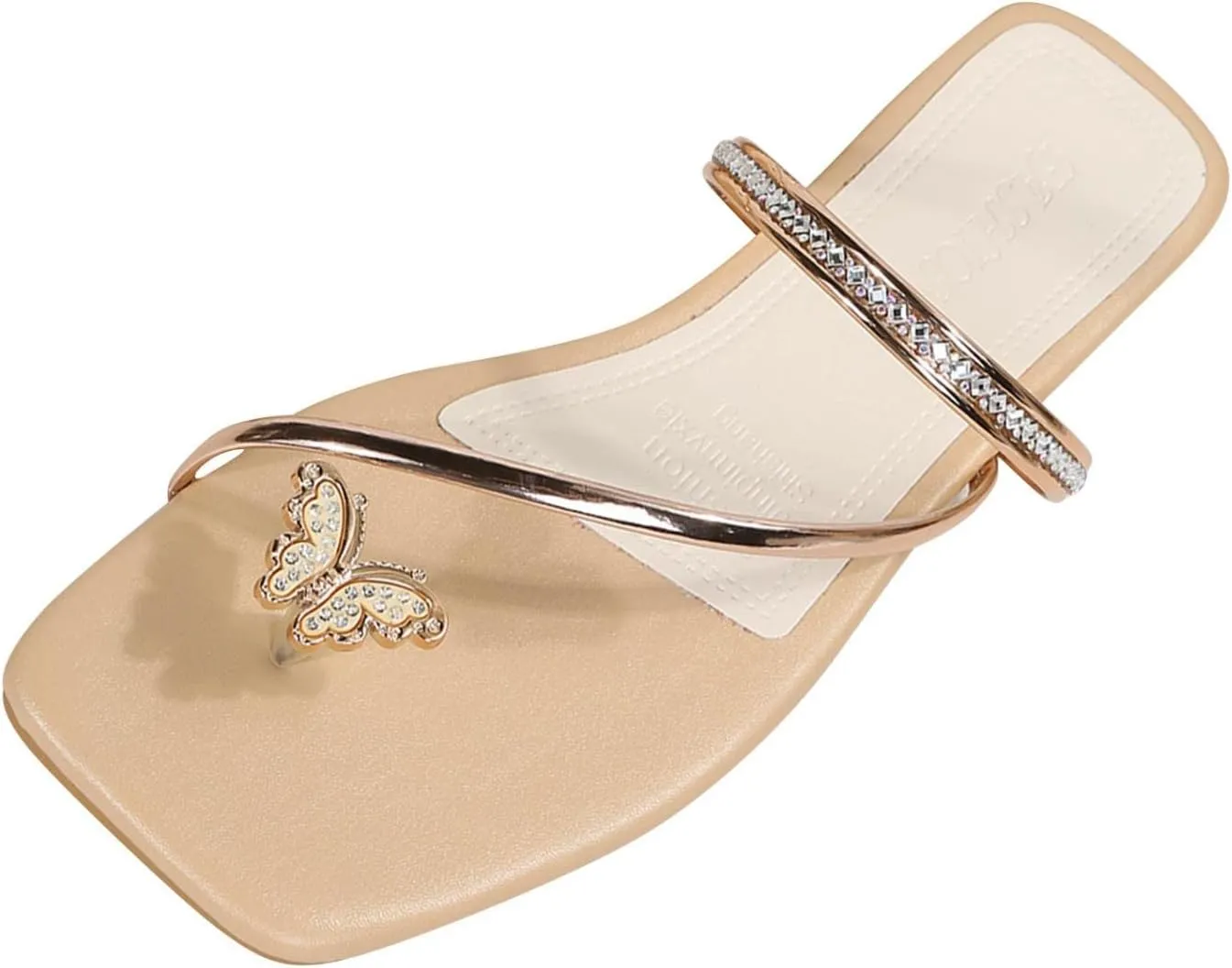 Hbeylia Women Wedding Flat Sandals,Ladies Fashion Summer Bohemian Jewelry Rhinestones Pearl Toe Ring Slip On Slippers Dressy Summer Beach Casual Thong Slides