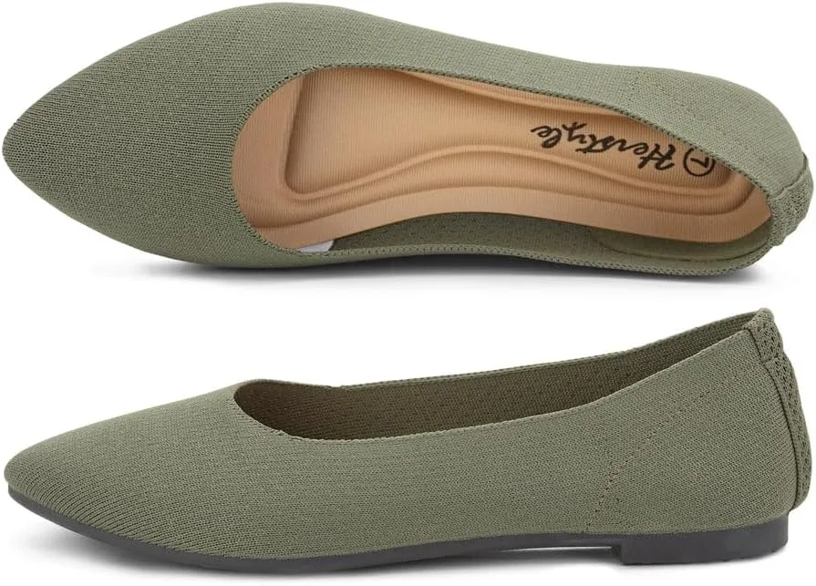 Herstyle Women??s Flats 2025 ?C Pointed Toe Knit Ballet Flat Shoes with Memory Foam, Slip-On Dressy Flats for Work, Office & Party, Comfy Business Casual Shoes for Travel