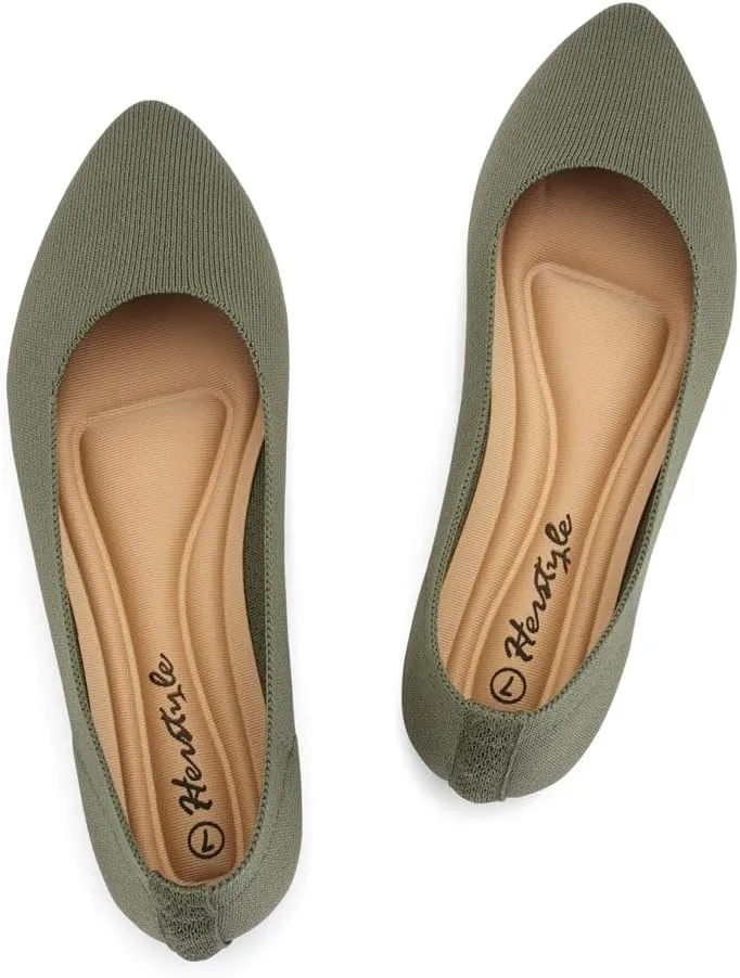 Herstyle Women??s Flats 2025 ?C Pointed Toe Knit Ballet Flat Shoes with Memory Foam, Slip-On Dressy Flats for Work, Office & Party, Comfy Business Casual Shoes for Travel