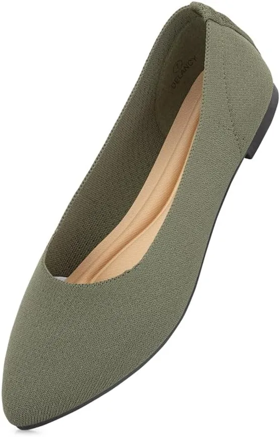 Herstyle Women??s Flats 2025 ?C Pointed Toe Knit Ballet Flat Shoes with Memory Foam, Slip-On Dressy Flats for Work, Office & Party, Comfy Business Casual Shoes for Travel