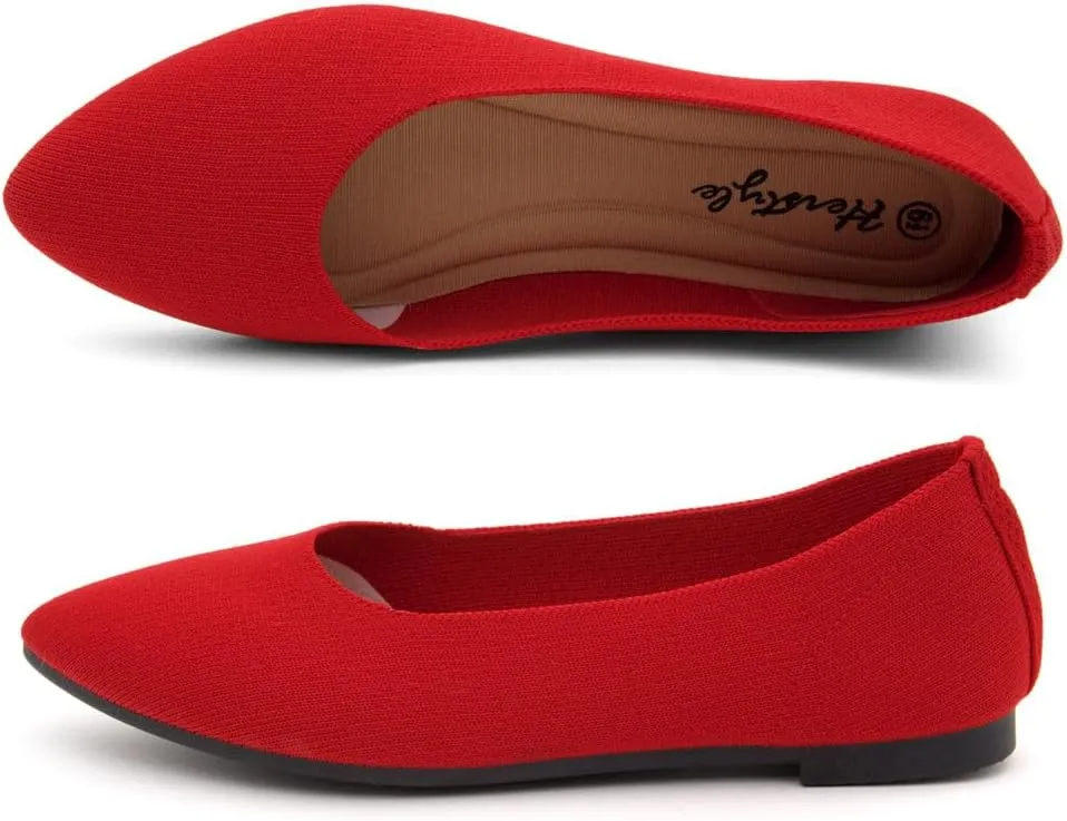 Herstyle Women??s Flats 2025 ?C Pointed Toe Knit Ballet Flat Shoes with Memory Foam, Slip-On Dressy Flats for Work, Office & Party, Comfy Business Casual Shoes for Travel