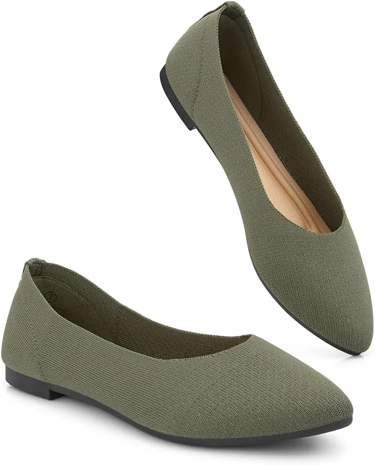 Herstyle Women??s Flats 2025 ?C Pointed Toe Knit Ballet Flat Shoes with Memory Foam, Slip-On Dressy Flats for Work, Office & Party, Comfy Business Casual Shoes for Travel