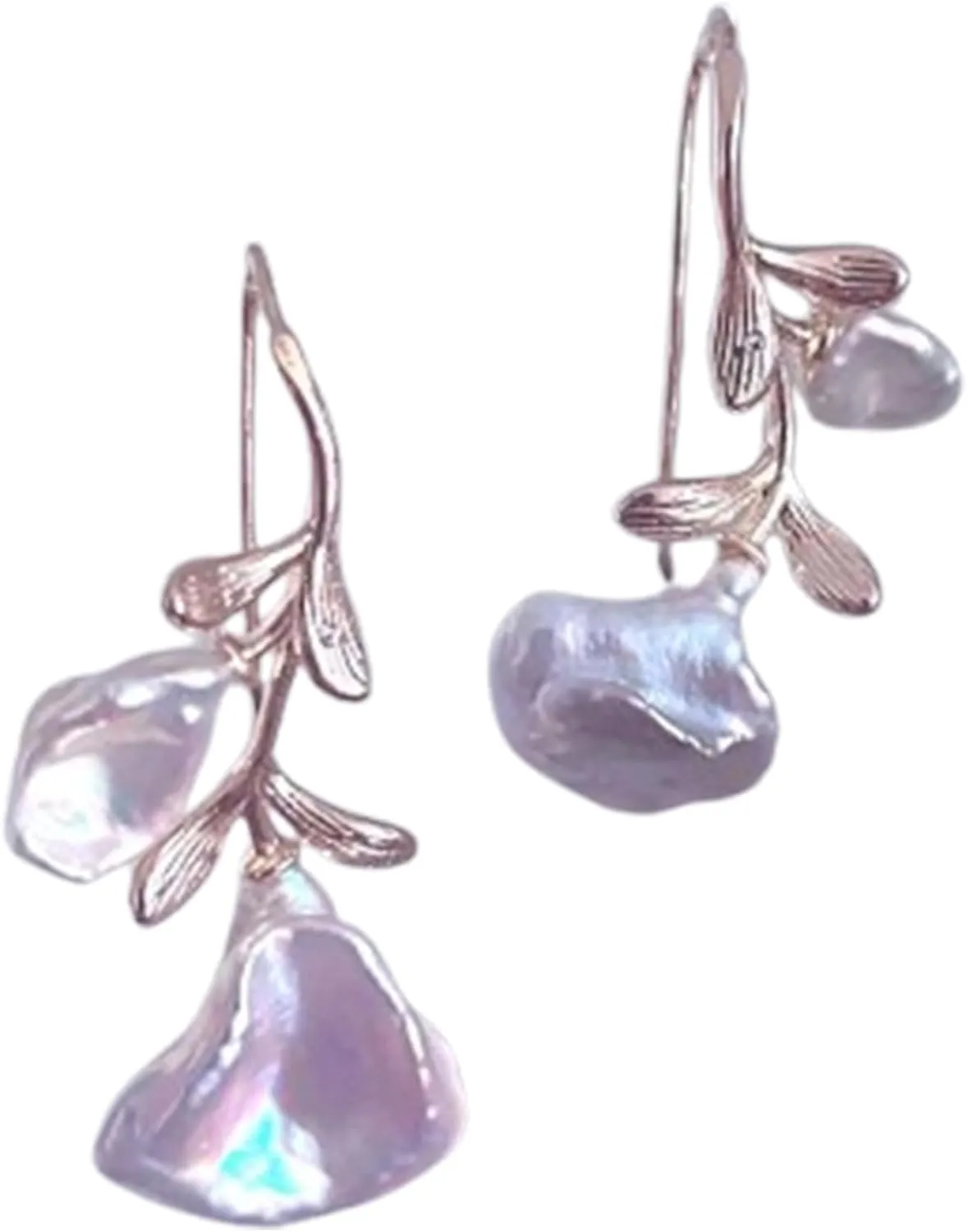 Hi Pearl 8-15mm Freshwater Baroque Pearl Drop Earrings Pink Flower Pearl Dangle Earrings Wraps for Women 18K Gold Plated