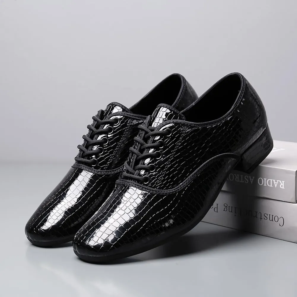 HIPPOSEUS Men's Lace up Ballroom Dance Shoes Rubber Sole Latin Salsa Dancing Character Shoes Low Heel,Model 301