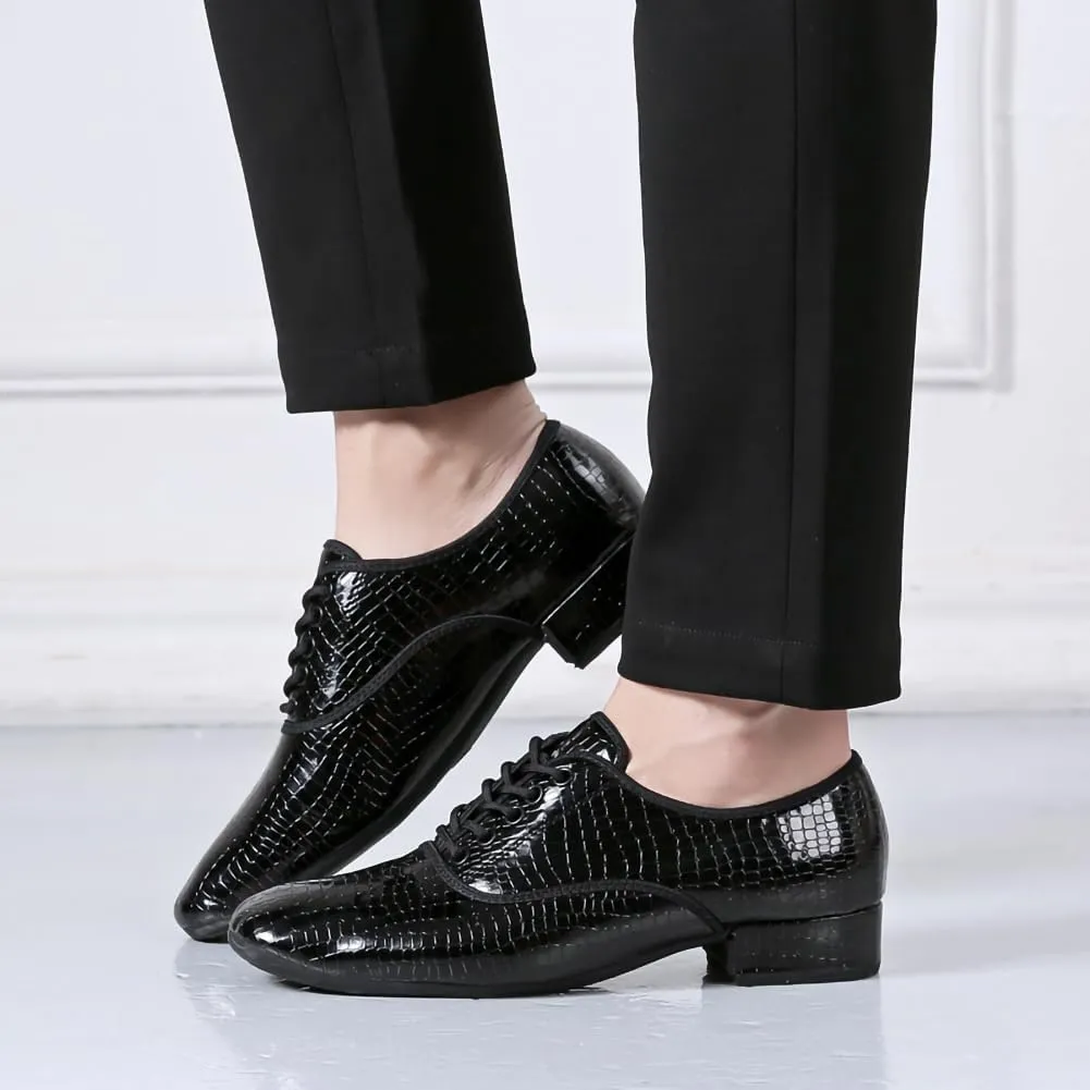 HIPPOSEUS Men's Lace up Ballroom Dance Shoes Rubber Sole Latin Salsa Dancing Character Shoes Low Heel,Model 301