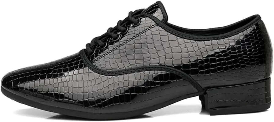 HIPPOSEUS Men's Lace up Ballroom Dance Shoes Rubber Sole Latin Salsa Dancing Character Shoes Low Heel,Model 301