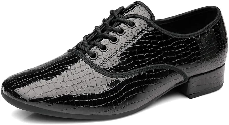 HIPPOSEUS Men's Lace up Ballroom Dance Shoes Rubber Sole Latin Salsa Dancing Character Shoes Low Heel,Model 301