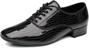 HIPPOSEUS Men's Lace up Ballroom Dance Shoes Rubber Sole Latin Salsa Dancing Character Shoes Low Heel,Model 301