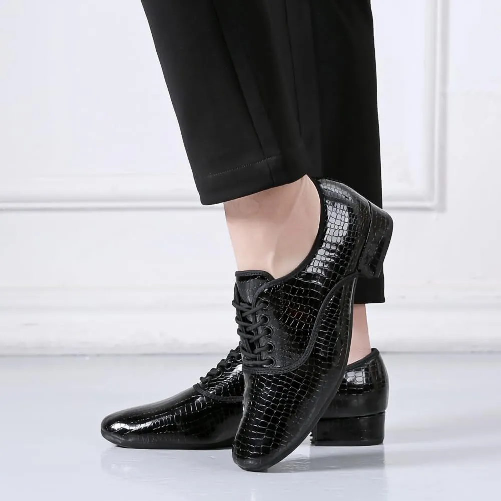 HIPPOSEUS Men's Lace up Ballroom Dance Shoes Rubber Sole Latin Salsa Dancing Character Shoes Low Heel,Model 301