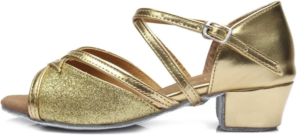 HIPPOSEUS Toddler Girls Latin Dancing Shoes Low Heel Kids Salsa Ballroom Dance Shoes with Open Toe,Model 206