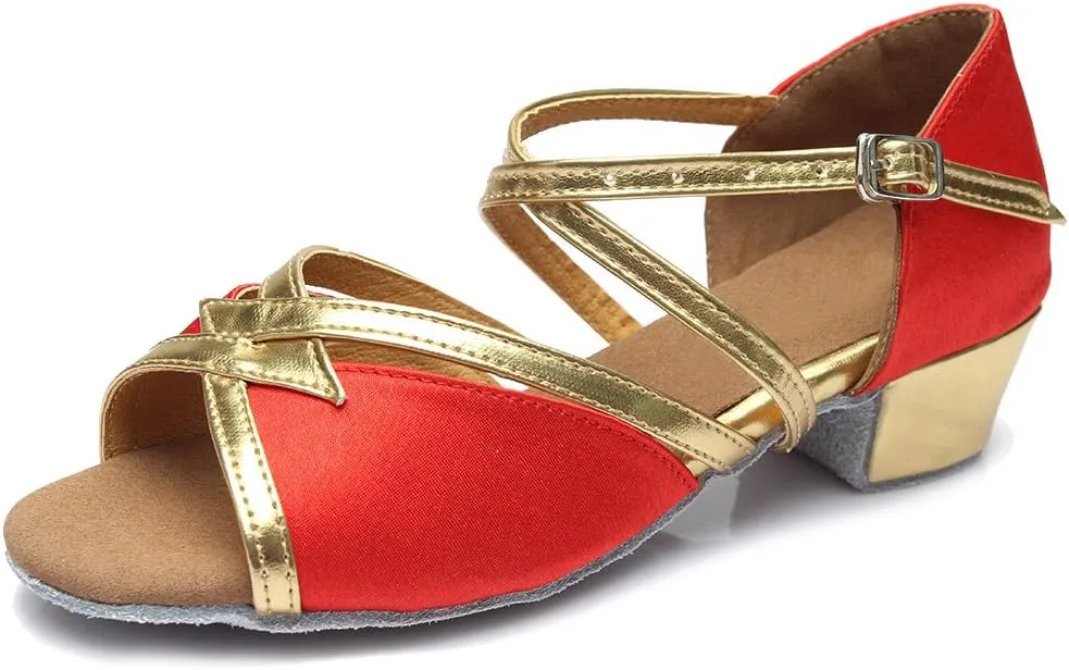 HIPPOSEUS Toddler Girls Latin Dancing Shoes Low Heel Kids Salsa Ballroom Dance Shoes with Open Toe,Model 206
