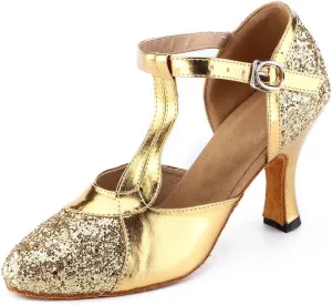 Honeystore Women's Glitter Sequin Mary Jane Latin Ballroom Dance Shoes 1920s Prom Salsa Performance