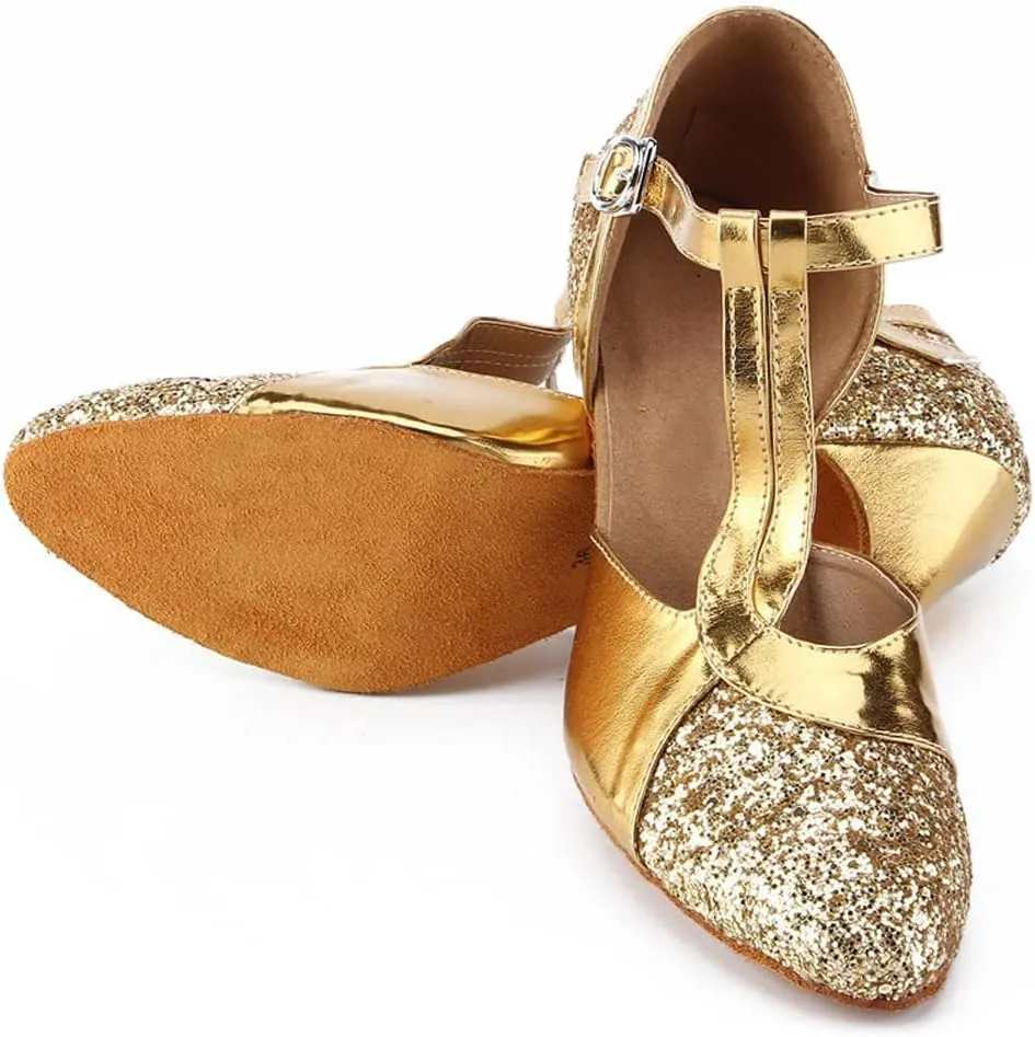 Honeystore Women's Glitter Sequin Mary Jane Latin Ballroom Dance Shoes 1920s Prom Salsa Performance