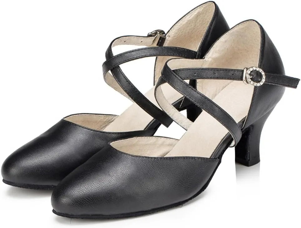 Honeystore Women's Synthetic Leather Closed-Toe Dance Shoes Criss Cross Ankle Strap