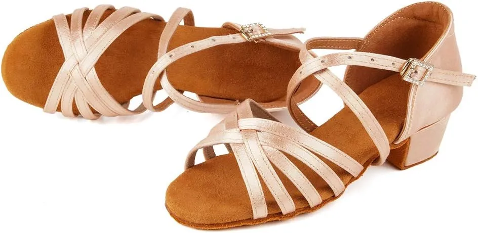 HROYL Girl's Latin Dance Shoes Low Heel Salsa Bachata Pratice Proformence Ballroom Dancing Shoes,Model 202-DB