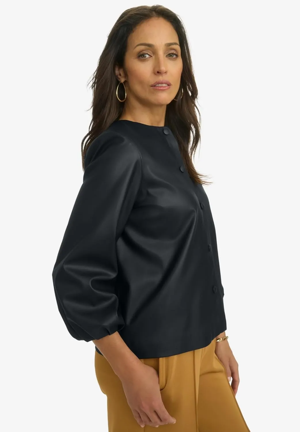Jessica London Women's Plus Size Blouson Sleeve Faux Leather Jacket