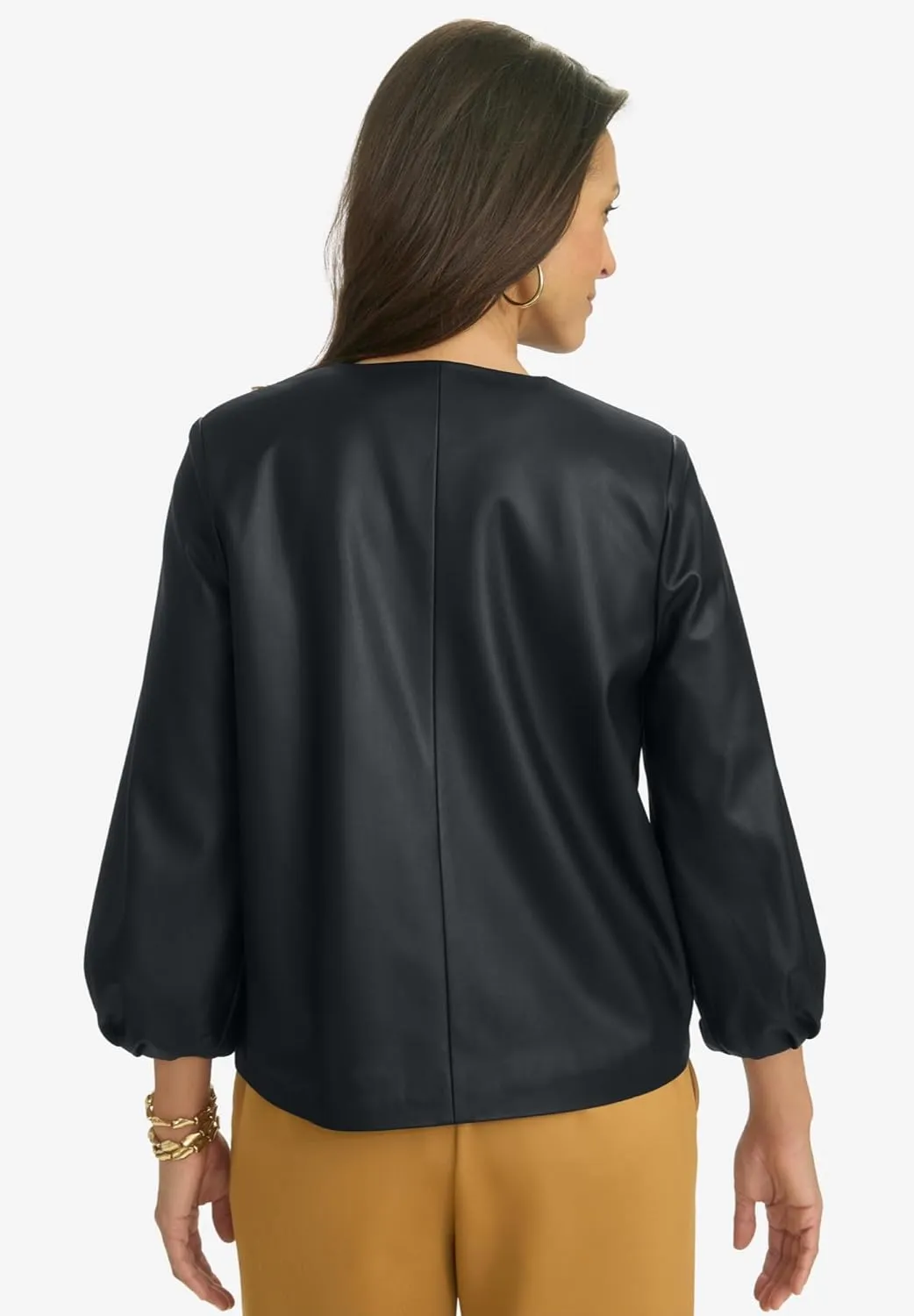 Jessica London Women's Plus Size Blouson Sleeve Faux Leather Jacket