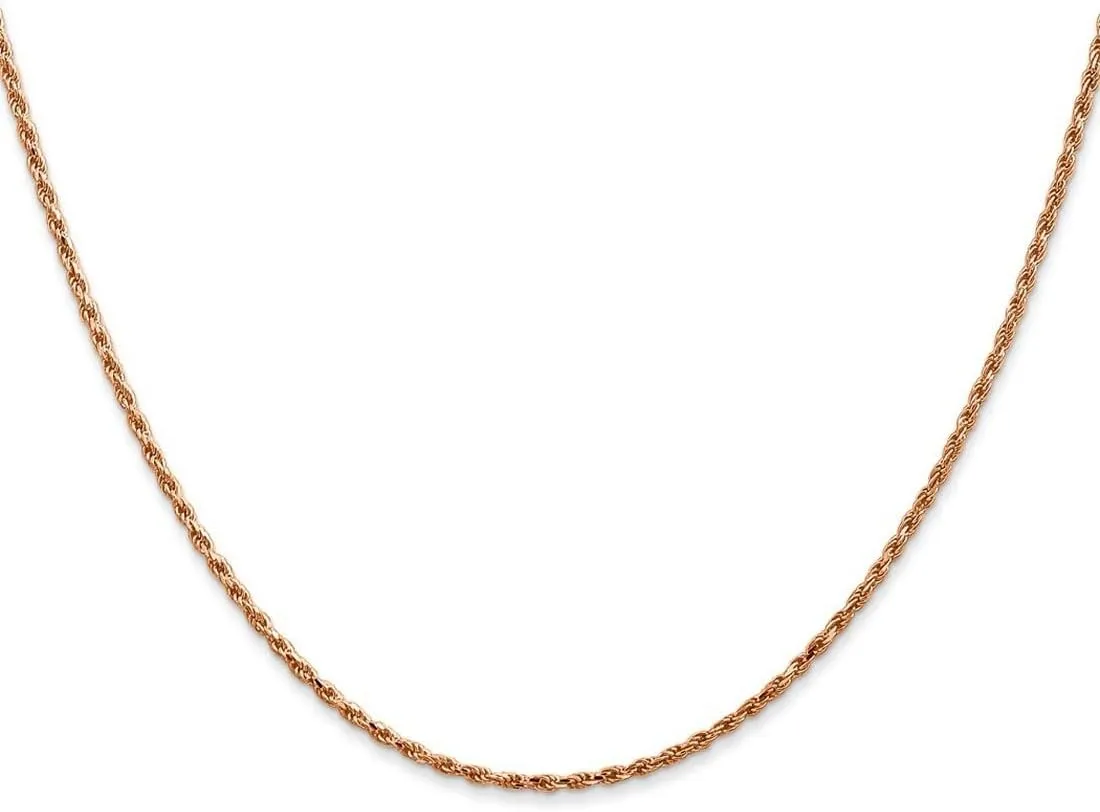 JewelryWeb 14k Rose Gold Solid Lobster Claw Closure 1.5mm Sparkle Cut Rope Chain Bracelet Link-Bracelet for Women and Men