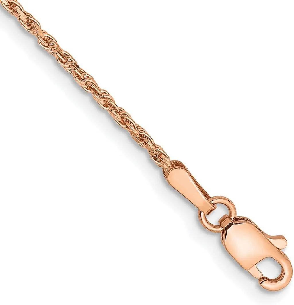 JewelryWeb 14k Rose Gold Solid Lobster Claw Closure 1.5mm Sparkle Cut Rope Chain Bracelet Link-Bracelet for Women and Men