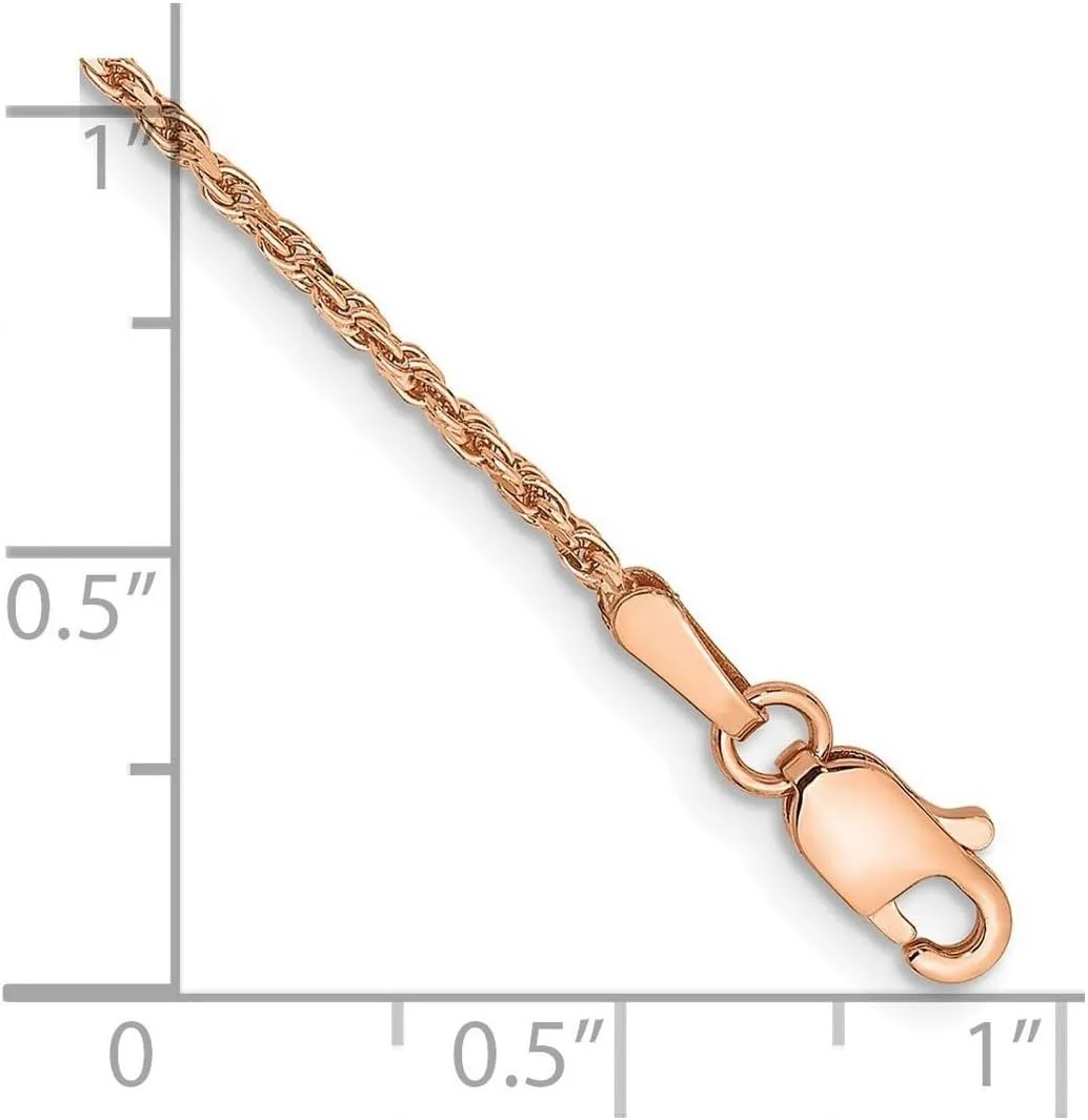 JewelryWeb 14k Rose Gold Solid Lobster Claw Closure 1.5mm Sparkle Cut Rope Chain Bracelet Link-Bracelet for Women and Men