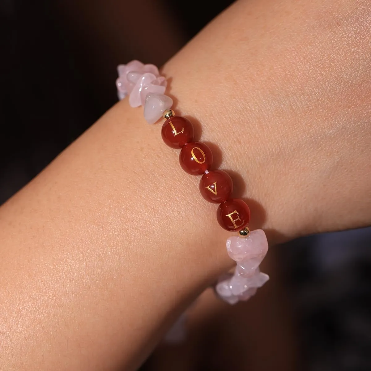Jewever Beaded Bracelets Handmade Forever Love Letter Bracelet for Women Crystals and Healing Stones Chips Brave Inspirational Jewelry Birthstone Gifts Friendship Bracelets