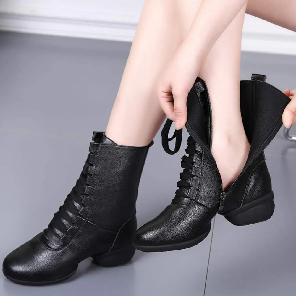JUODVMP Women's Modern Jazz Dance Shoes Leather Professional Ballroom Salsa Practice Performance Dance Shoes,Model YMJ1816