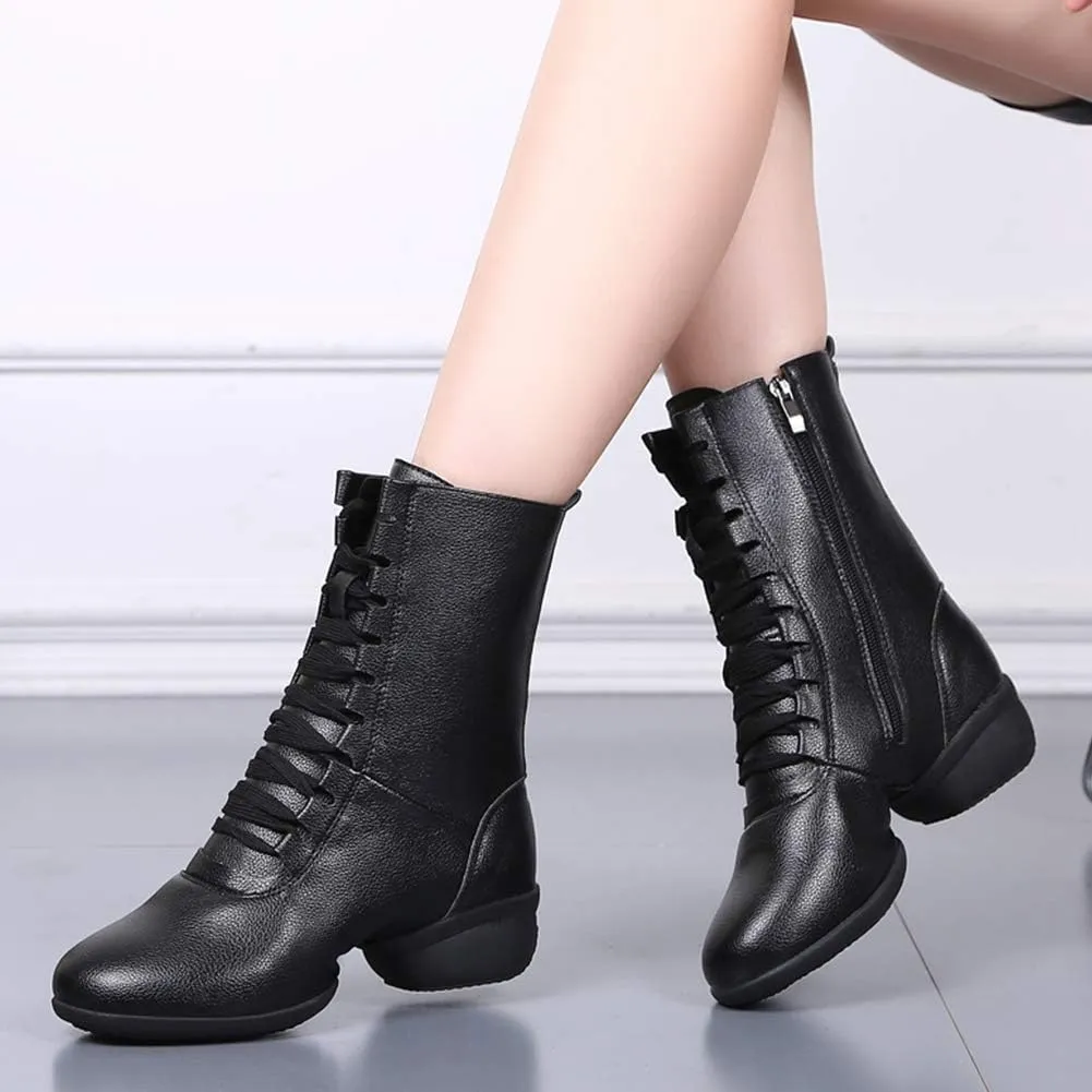 JUODVMP Women's Modern Jazz Dance Shoes Leather Professional Ballroom Salsa Practice Performance Dance Shoes,Model YMJ1816