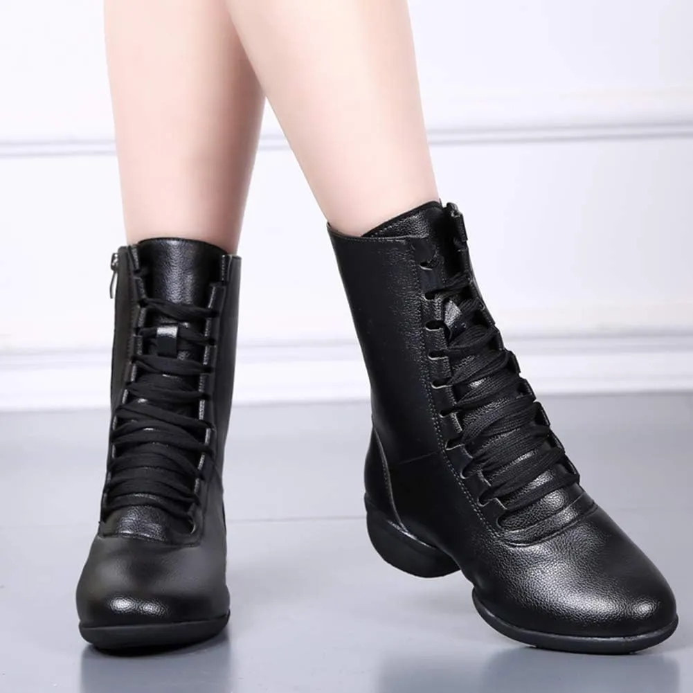 JUODVMP Women's Modern Jazz Dance Shoes Leather Professional Ballroom Salsa Practice Performance Dance Shoes,Model YMJ1816