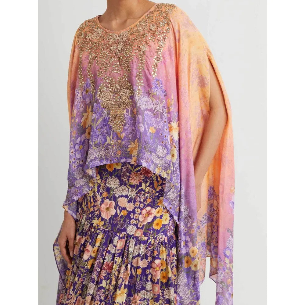 KAVITA BHARTIA Cape with Floral Skirt in Purple (Set of 2)