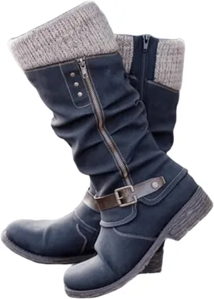 Ladmiple Boots For Women 2024 Low Heel Mid Calf Round-Toe Side Zip Punk Combat Boots Motorcycle Riding Biker Ankle Booties