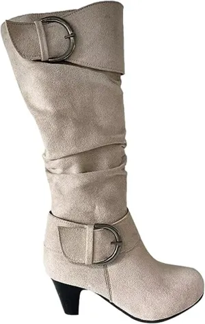 Ladmiple Fall Boots Women Knee High Wide Calf Pointed Toe Cone Heel Size Zipper Slouchy Cowboy Cowgirl Western Boots