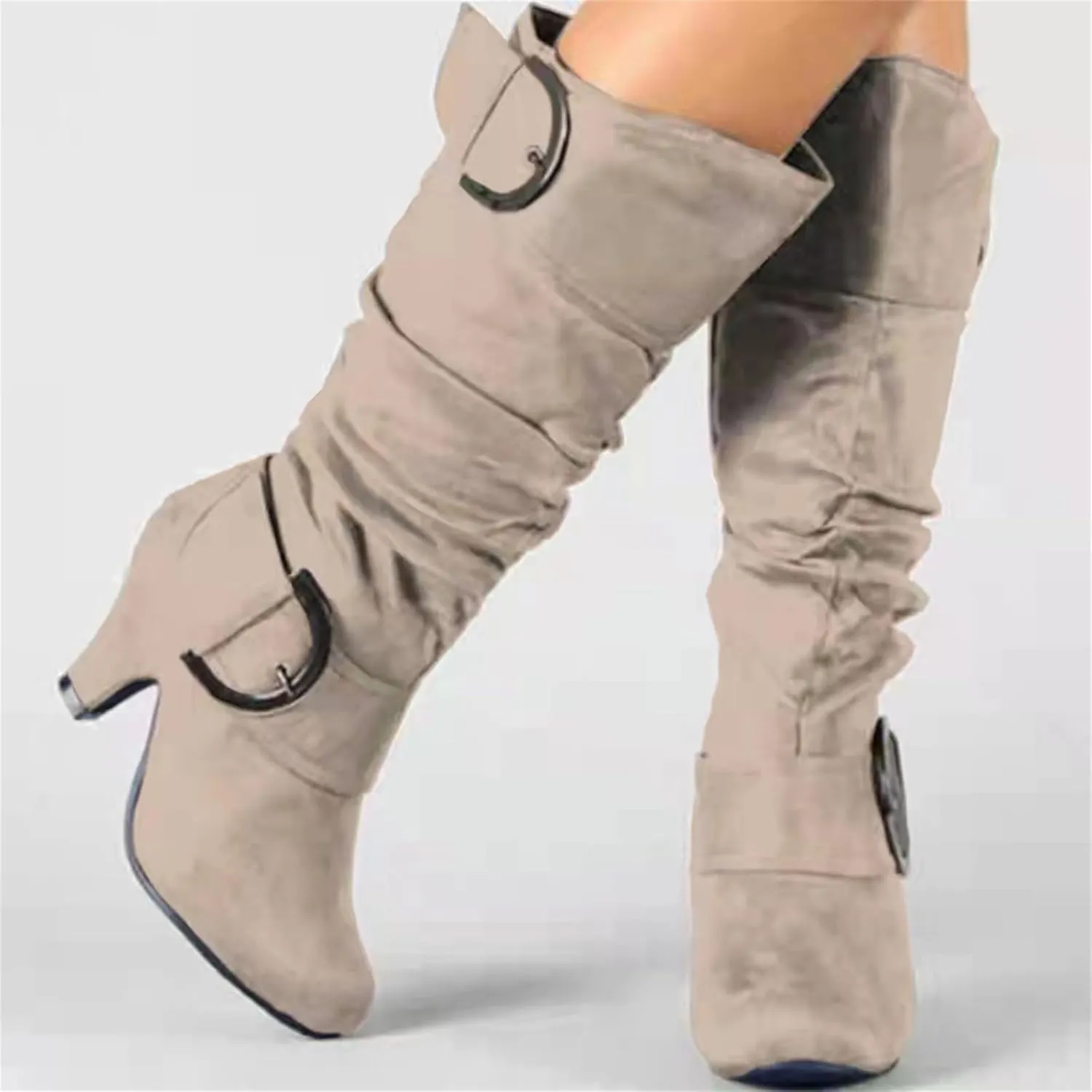 Ladmiple Fall Boots Women Knee High Wide Calf Pointed Toe Cone Heel Size Zipper Slouchy Cowboy Cowgirl Western Boots